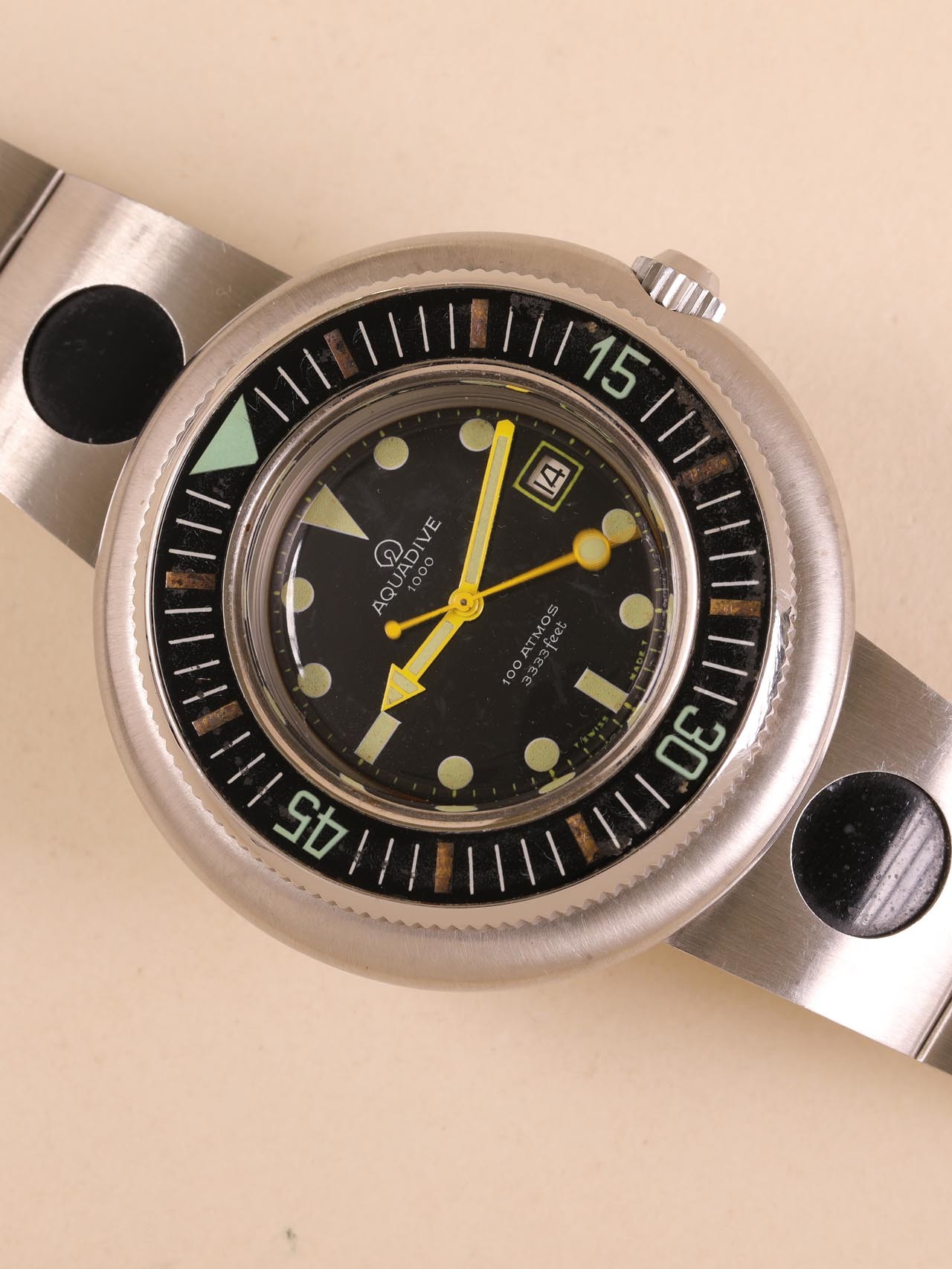 AQUADIVE 1000 RARO OROLOGIO VINTAGE DA IMMERSIONE OVERSIZE ANNI '70 178 acquadive uai