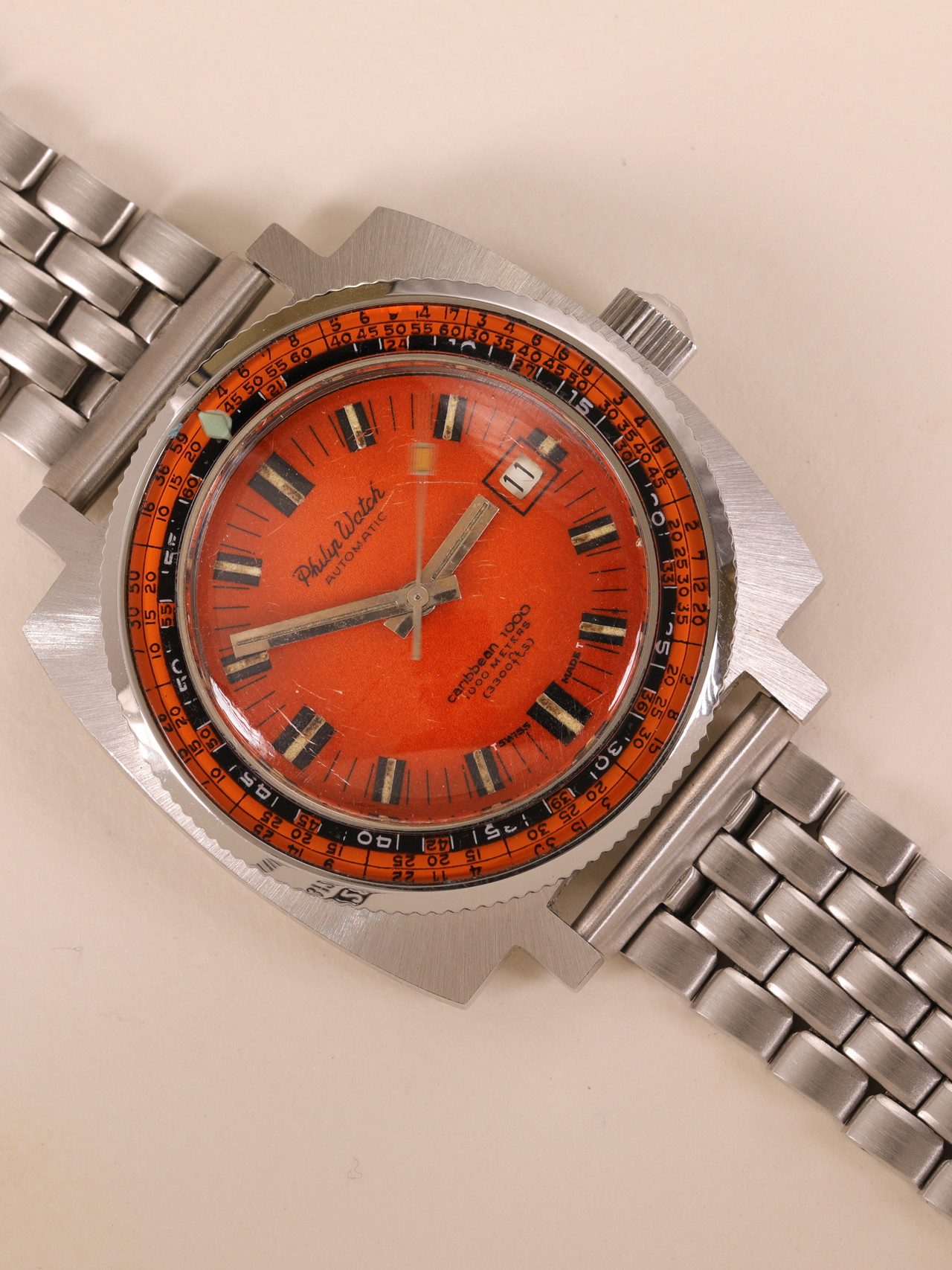 PHILIP WATCH VINTAGE CARIBBEAN 1000MT QUADRANTE ARANCIO SQUADRATO 167 pw arancio uai