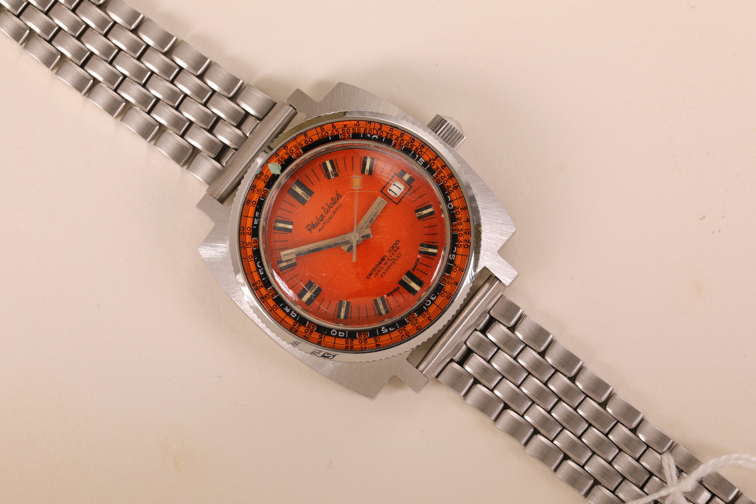 PHILIP WATCH VINTAGE CARIBBEAN 1000MT SQUARE ORANGE DIAL 1 pw arancio
