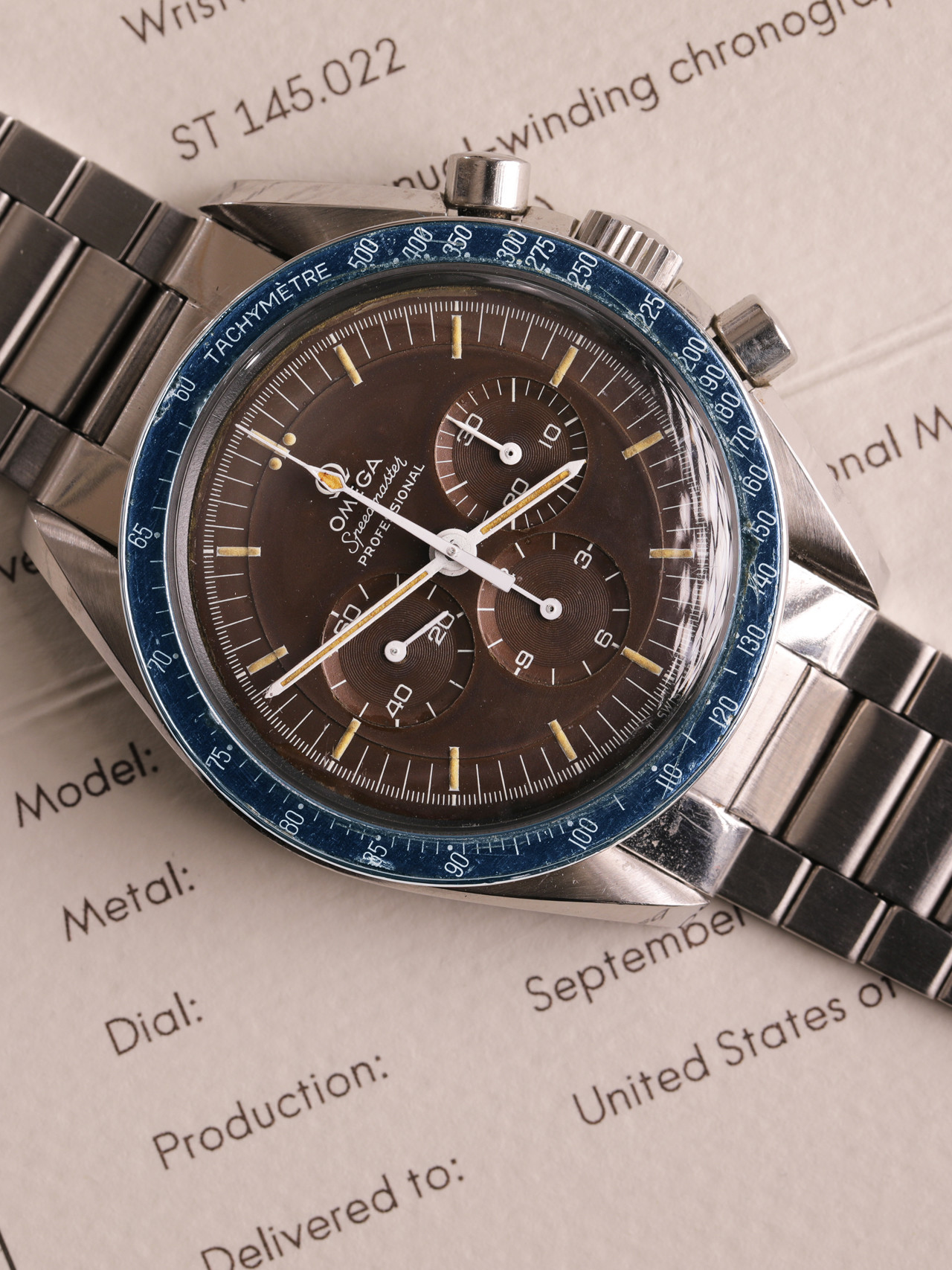 Omega Speedmaster Moonwatch ref. 145022 Tropical Inserto Blu 14 OMEGA brown blu 1 uai